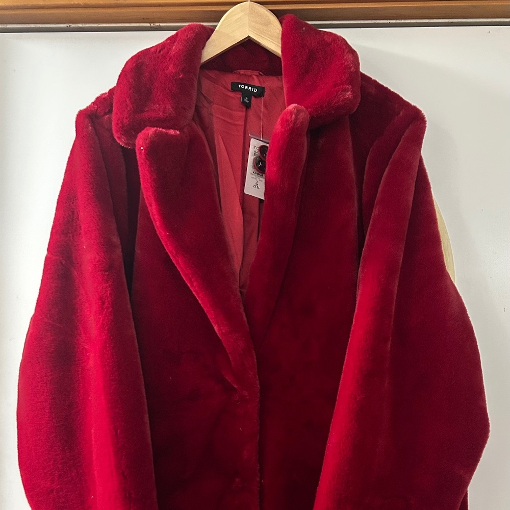 Torrid Red Fur Hiplength Jacket, 3X, Brand New with Tags, Never Worn